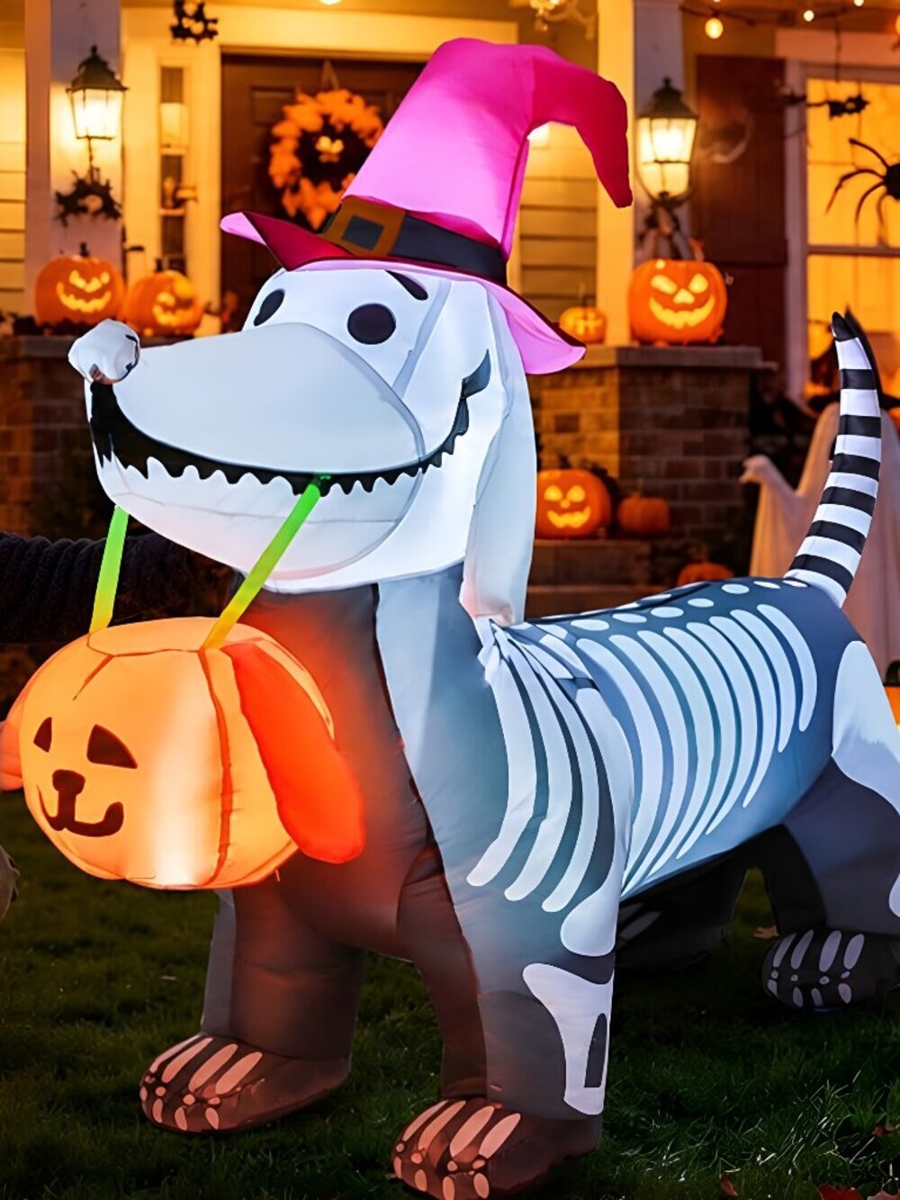 5.5 FT Halloween Inflatables Outdoor Decorations Skeleton Puppy Inflatable Yard